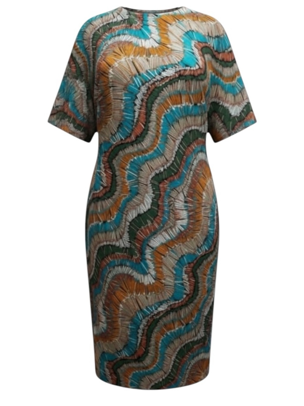 La DoubleJ Swing Geometric Silk Twill Cap Sleeve Round Neck Shift Maxi Dress